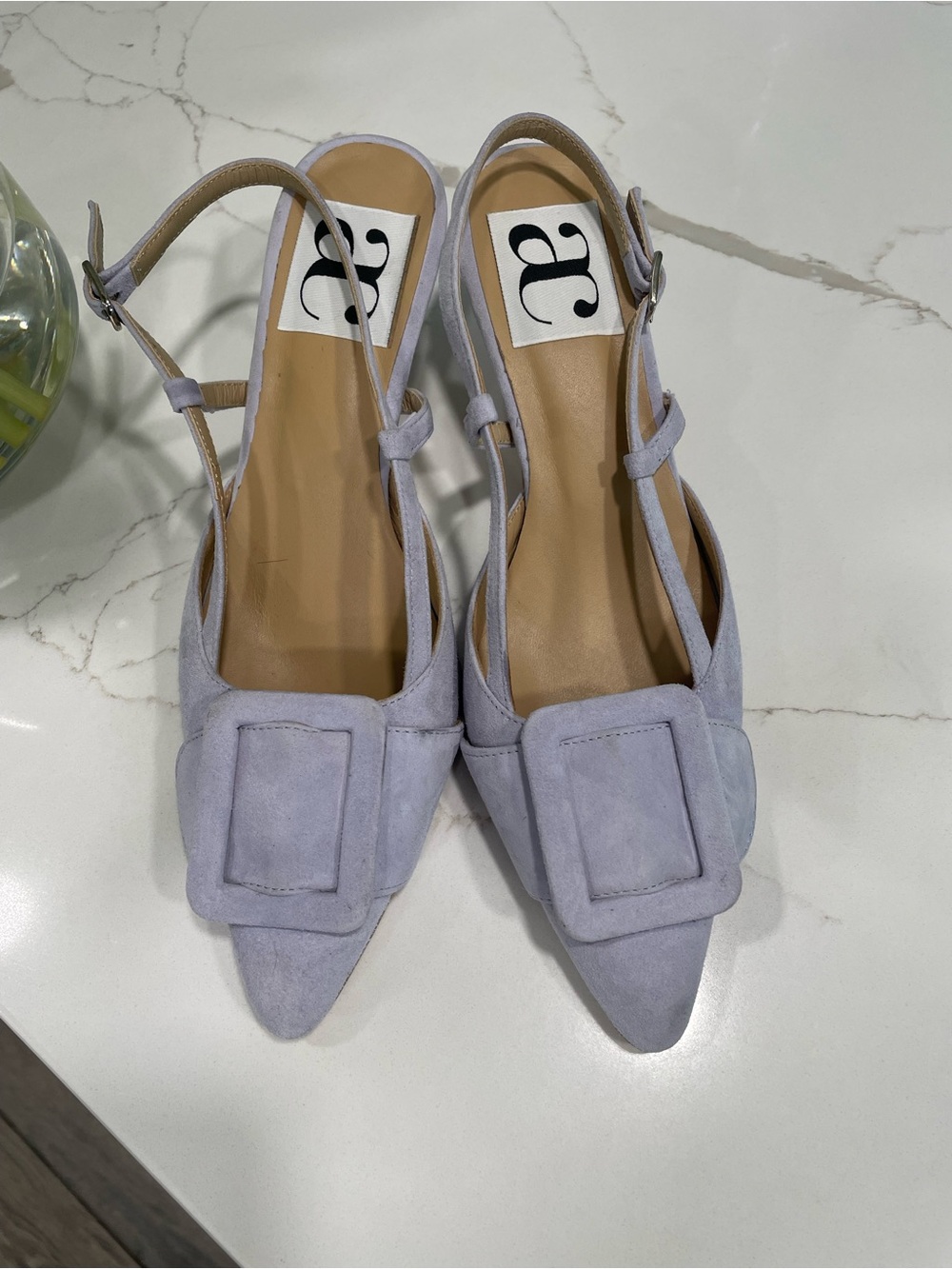 Andrea Carrano. Aeyde Pointed Slingback Mules in Light Lavender